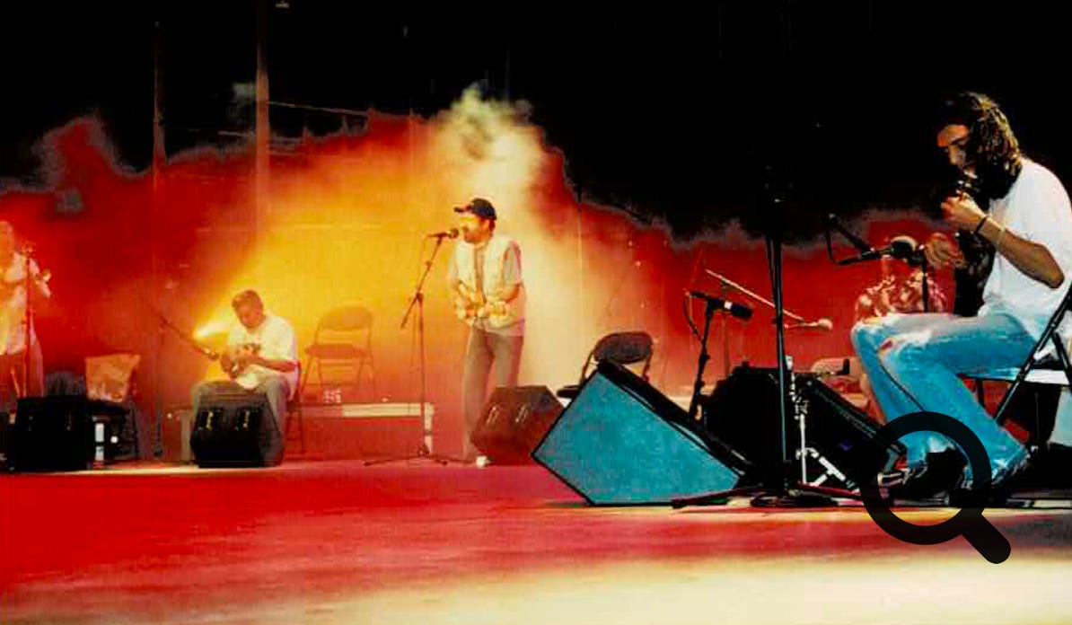 Father and Son Reunion Band performing on stage at 1998 World Expo, Lisbon, Portugal